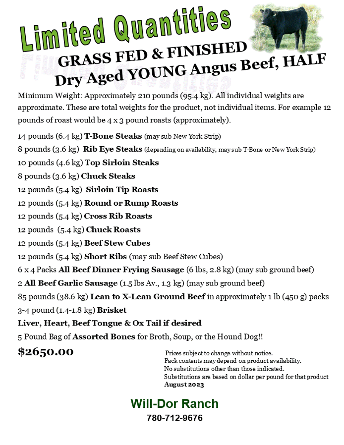 Stock the freeze with this half beef and save! You will be well prepared with this selection of cuts of Grass Fed & Finished Angus Beef.